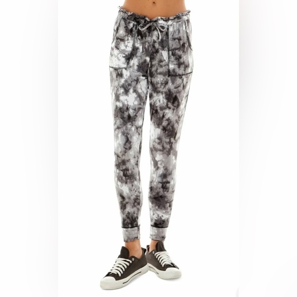 no comment Pants - No Comment GREY TIE DYE Fleece-Lined Paperbag-Waist Jogger women’s Pants M boho